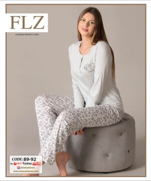 Flz 89-92 (S-M-L-XL) Uzun Kollu Bayan Pijama Takımı 4'lü