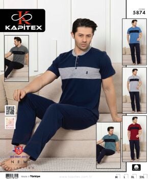 Kapitex 5874 Erkek Kısa Kol Üç Düğmeli Pijama Takım 4'lü