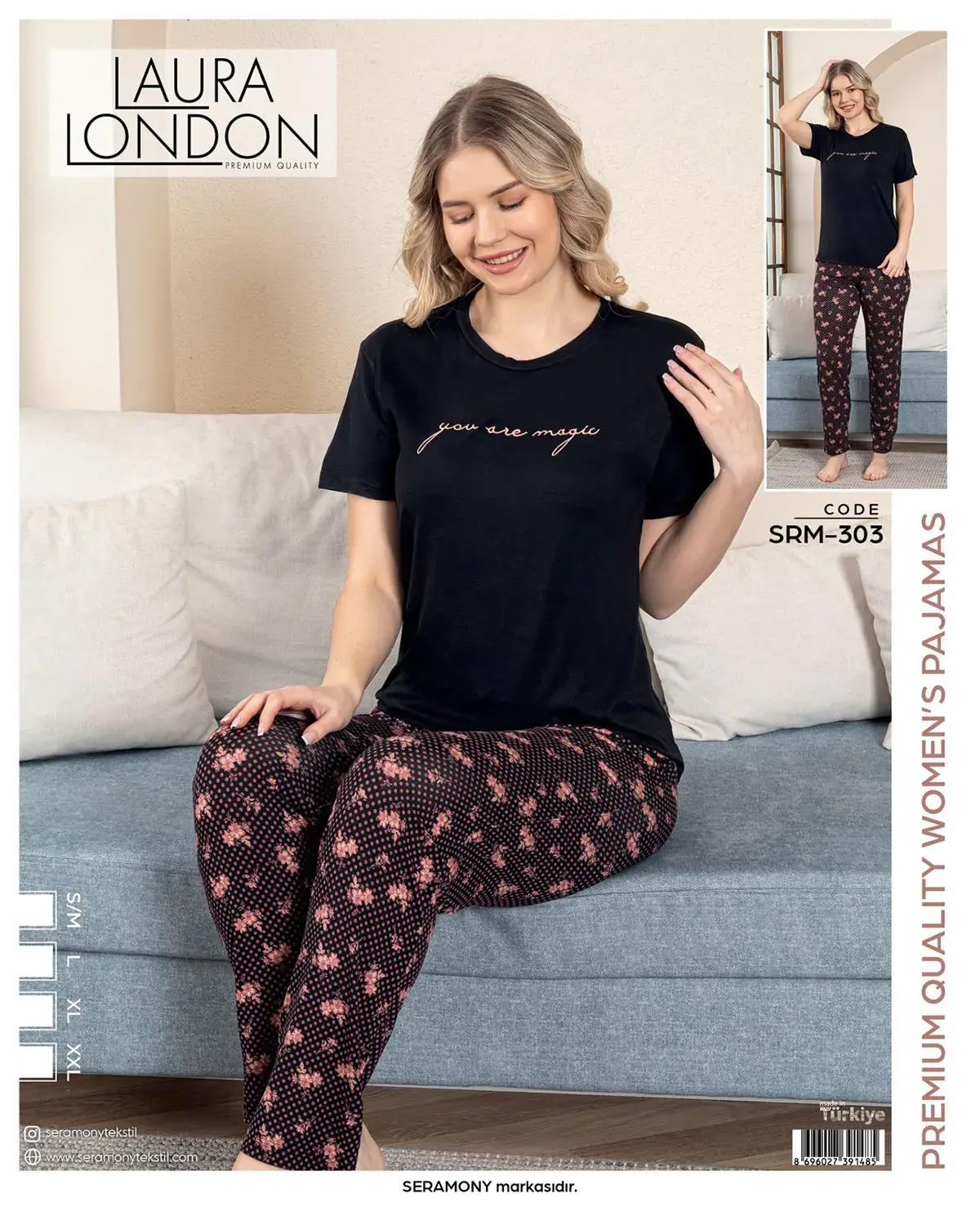Laura London 303 (S-M-L-XL-XXL) Ring Viskon Kısa Kollu Bayan Pijama Takım 4'lü