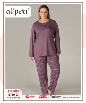Alperi B790-23 (3XL-4XL-5XL-6XL) Bayan Uzun Kollu Pijama Takım 4'lü