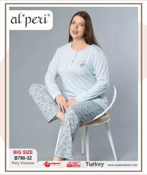 Alperi B790-32 (3XL-4XL-5XL-6XL) Bayan Uzun Kollu Pijama Takım 4'lü