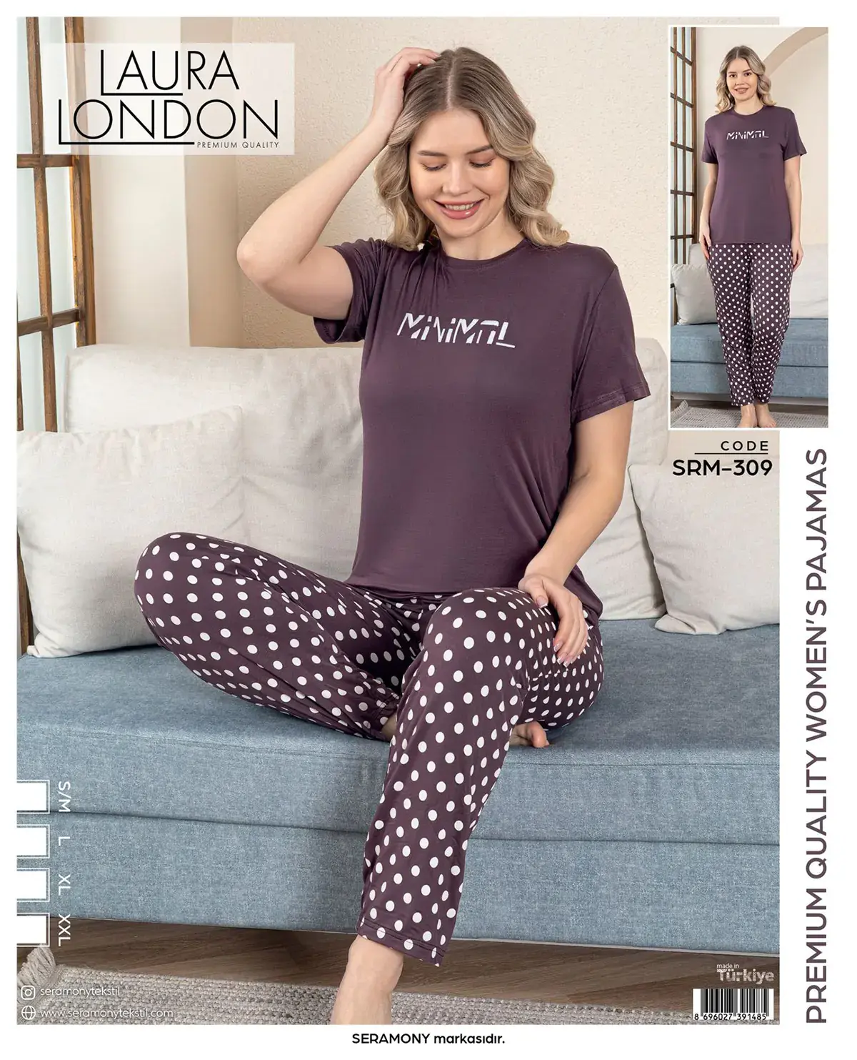 Laura London 309 (S-M-L-XL-XXL) Ring Viskon Kısa Kollu Bayan Pijama Takım 4'lü