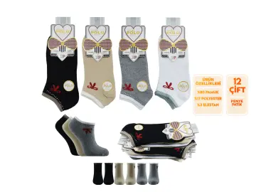 XGRİ POLO 9-3 (35-40) Bayan Taşlı Modelli Penye Patik 12'li