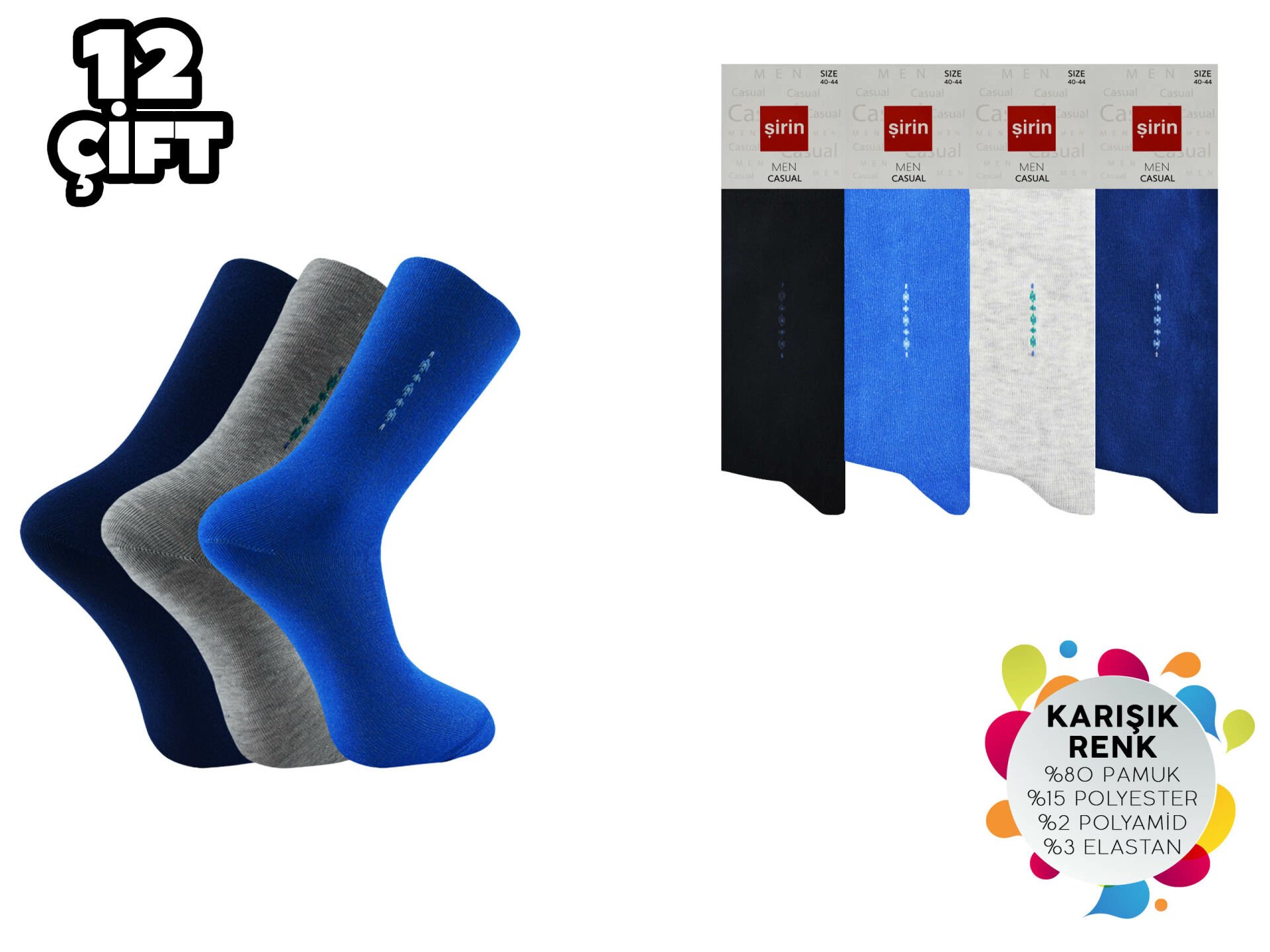 Şirin 7150-3 Dört Mevsim Ter Emici Erkek Penye Soket Çorap 12'li