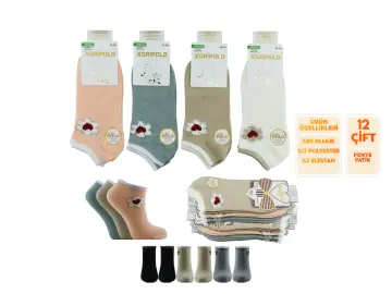 XGRİ POLO 9-4 (35-40) Bayan Taşlı Modelli Penye Patik 12'li