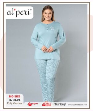 Alperi B790-24 (3XL-4XL-5XL-6XL) Bayan Uzun Kollu Pijama Takım 4'lü