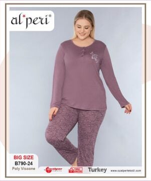 Alperi B790-24 (3XL-4XL-5XL-6XL) Bayan Uzun Kollu Pijama Takım 4'lü