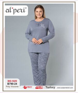 Alperi B790-24 (3XL-4XL-5XL-6XL) Bayan Uzun Kollu Pijama Takım 4'lü