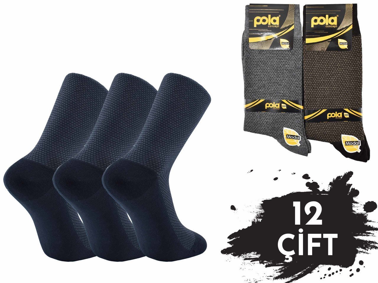 Pola Modal Erkek Dikişsiz Çorap 12'li