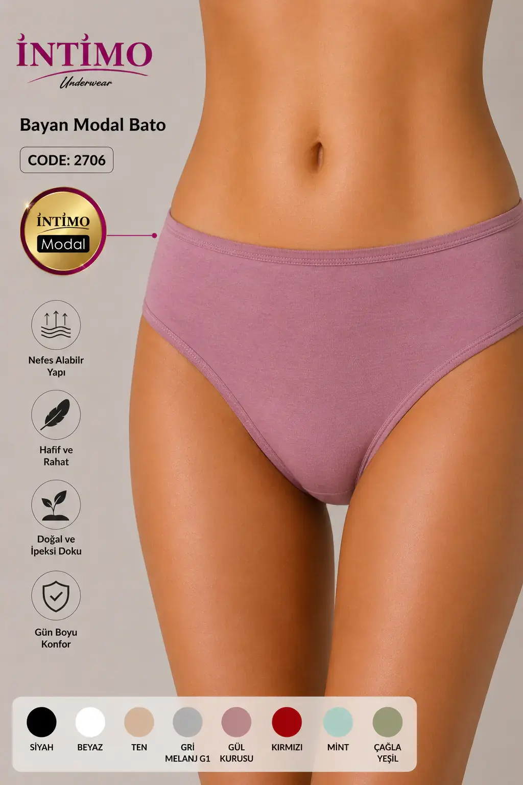 İntimo 2706 (L-XL) Modal Doku Likralı Biyeli Bayan Külot 12'li