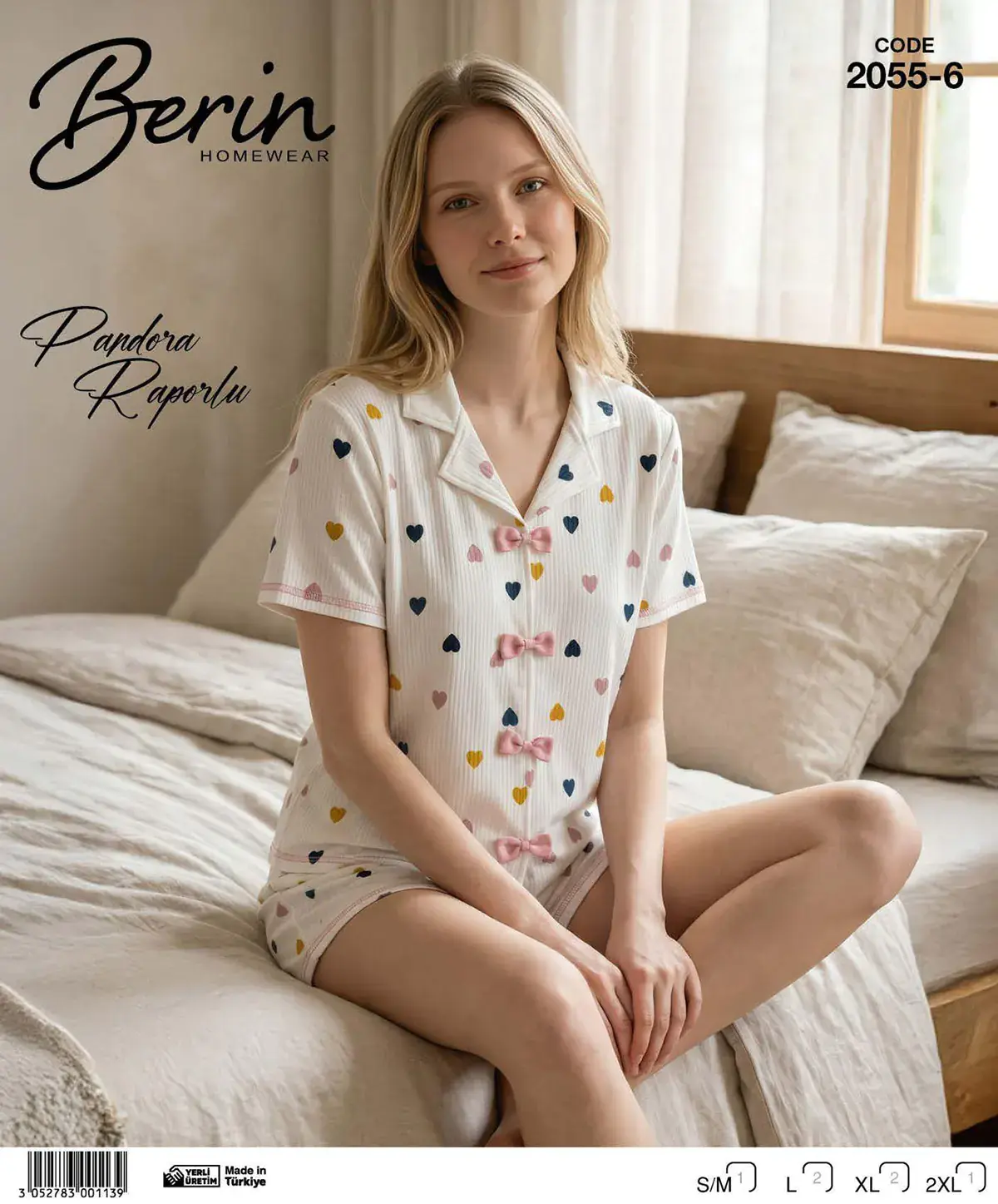 Berin 2055-6 (M-L-XL-XXL) Kısa Kollu Raporlu Bayan Şortlu Takım 6'lı