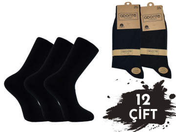 Adonte %90 Pamuk Dikişsiz Düz Model Erkek Penye Çorap 12'li