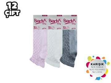 Berka 3'lü Desenli Pamuklu Kız Çocuk Patik 12'li