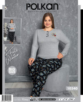 Polcan 10340 Uzun Kollu Düğmeli Bayan Pijama Takımı