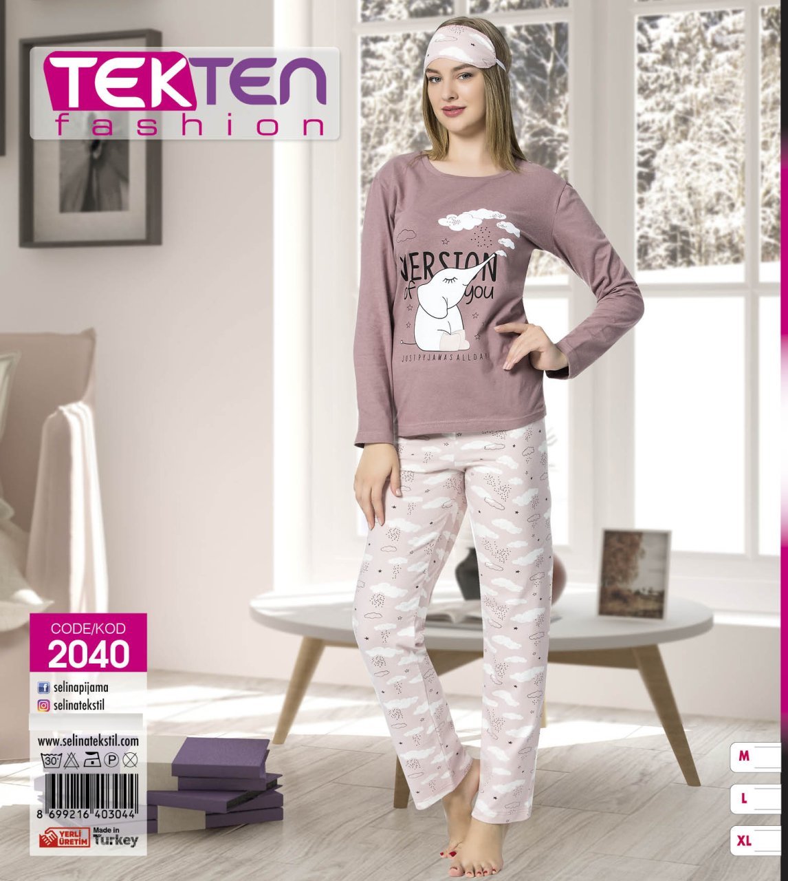 Tekten 2040 Bayan Uzun Kol Pijama Takımı