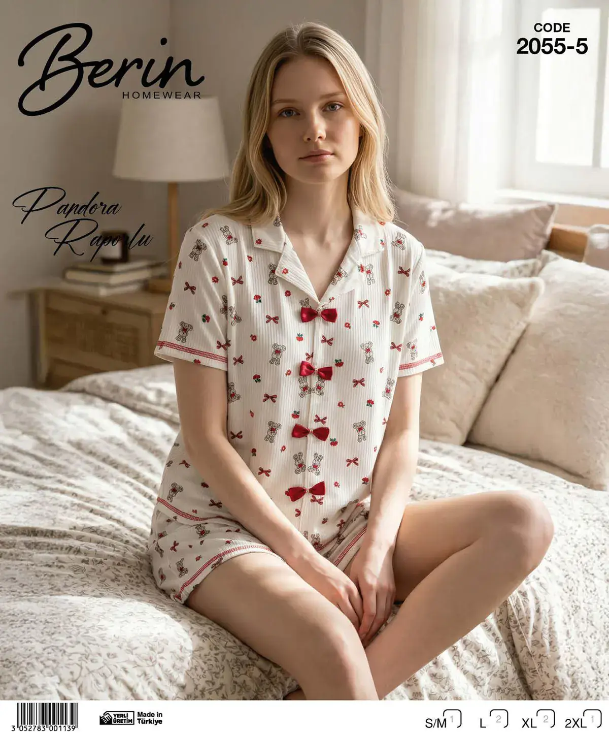 Berin 2055-5 (M-L-XL-XXL) Kısa Kollu Raporlu Bayan Şortlu Takım 6'lı