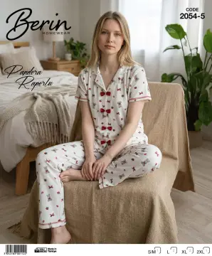 Berin 2054-5 (M-L-XL-XXL) Kısa Kollu Raporlu Bayan Pijama Takım 6'lı