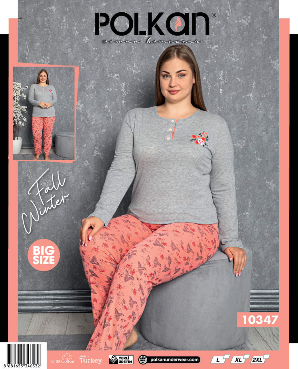 Polcan 10347 Uzun Kollu Düğmeli Bayan Pijama Takımı