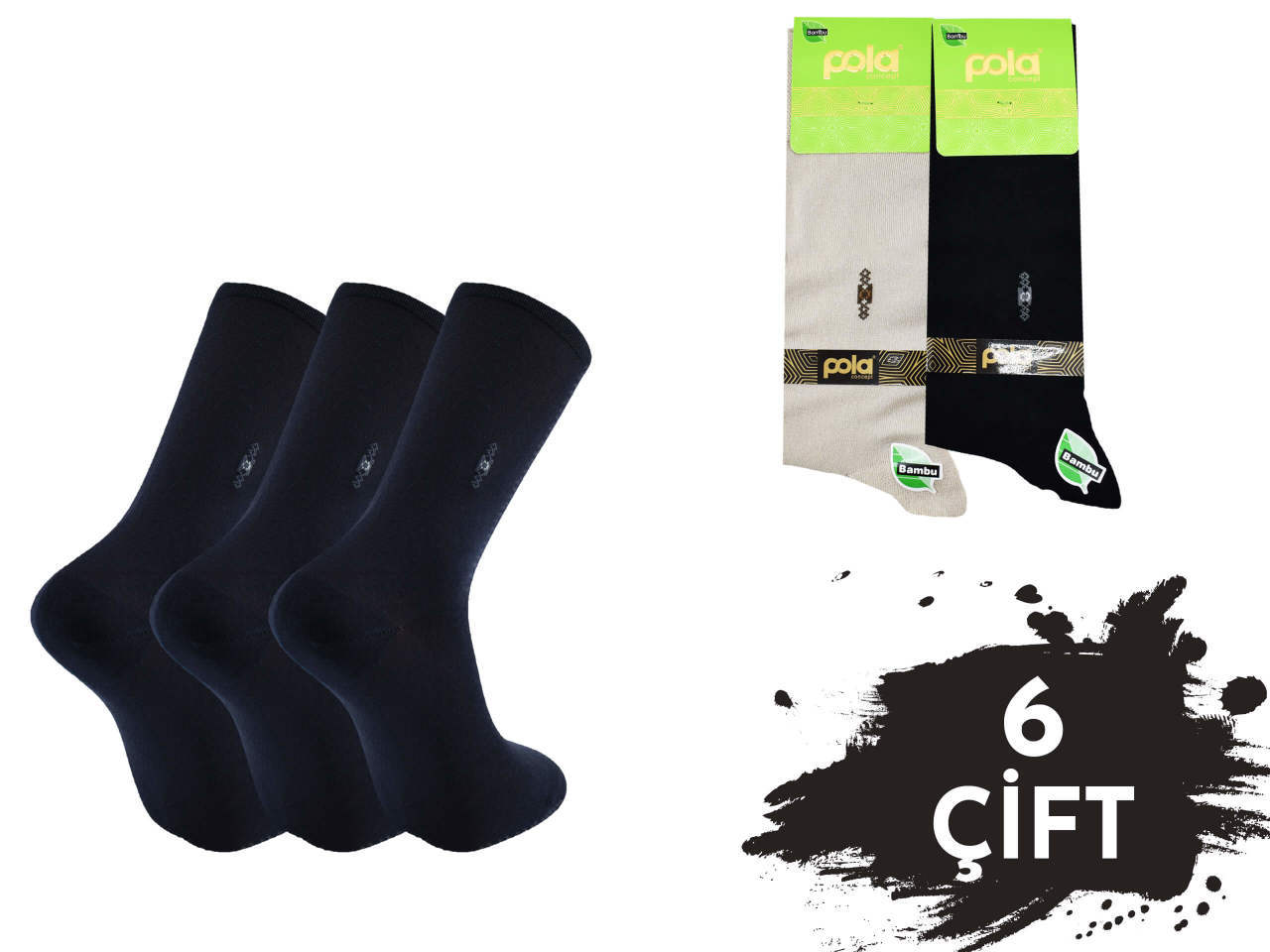 Pola 1405 Yazlık Likralı Erkek Bambu Çorap 6'lı
