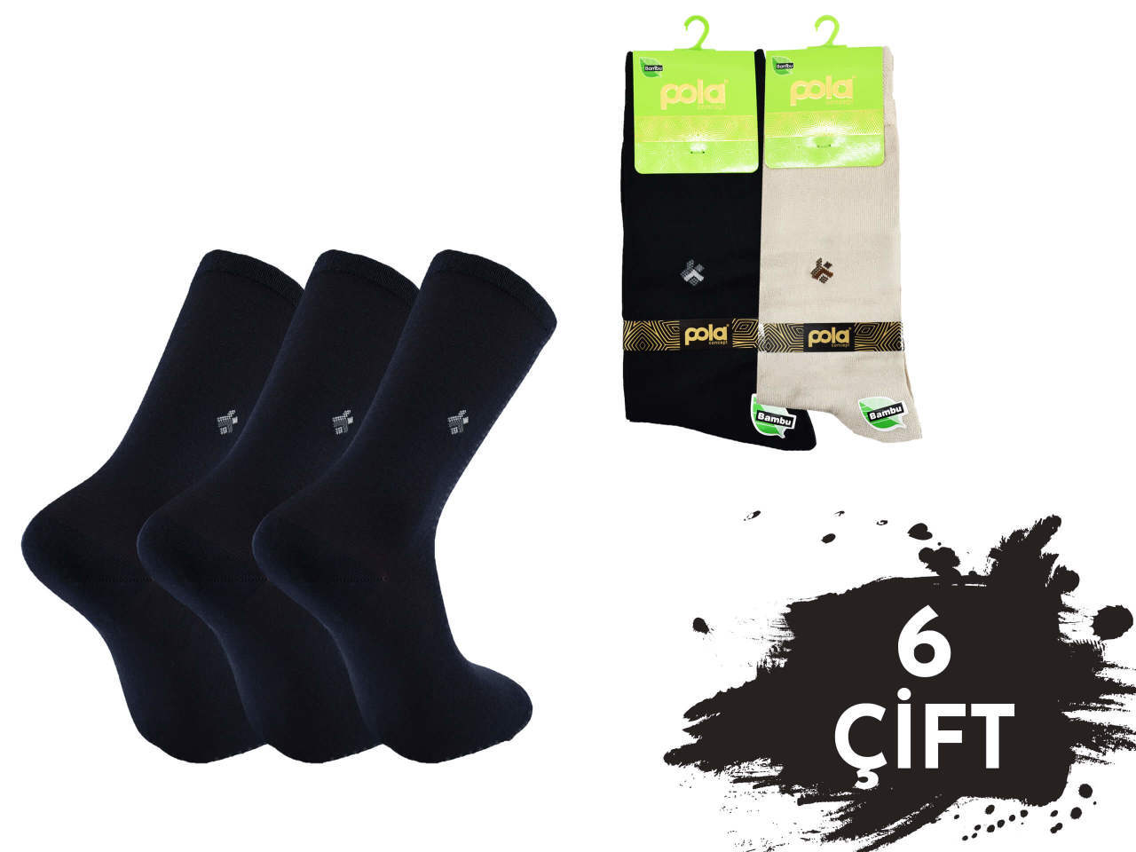 Pola 1402 Yazlık Likralı Erkek Bambu Çorap 6'lı