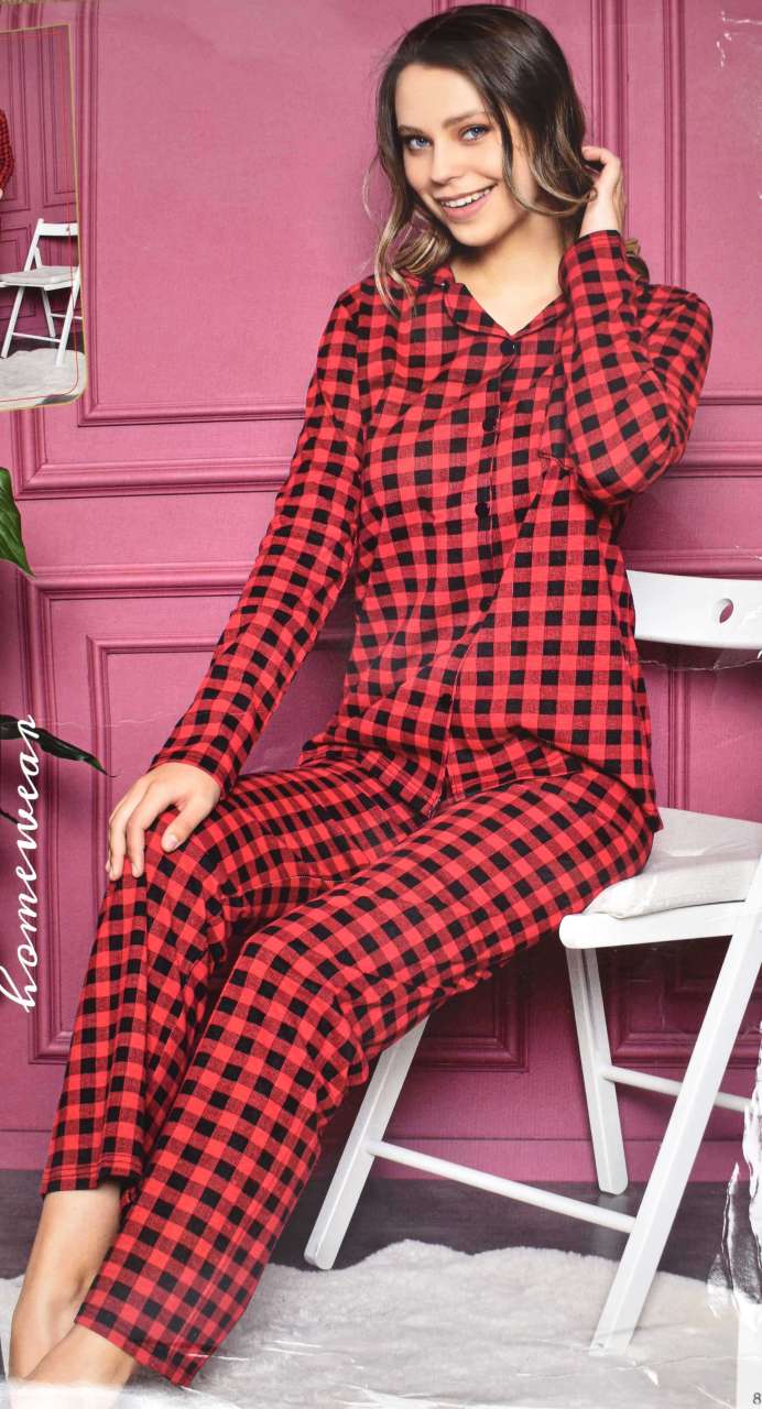 Polcan 2046 Uzun Kollu Düğmeli Bayan Pijama Takımı