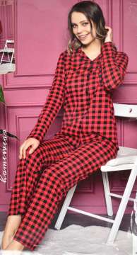 Polcan 2046 Uzun Kollu Düğmeli Bayan Pijama Takımı