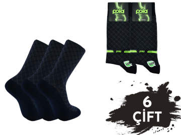 Pola 1258 Dört Mevsim Likralı Erkek Bambu Çorap 6'lı