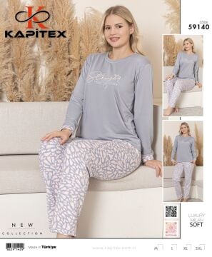 Kapitex 59140 (M-L-XL-XXL) Soft Milan Bayan Uzun Kollu Pijama Takım 4'lü