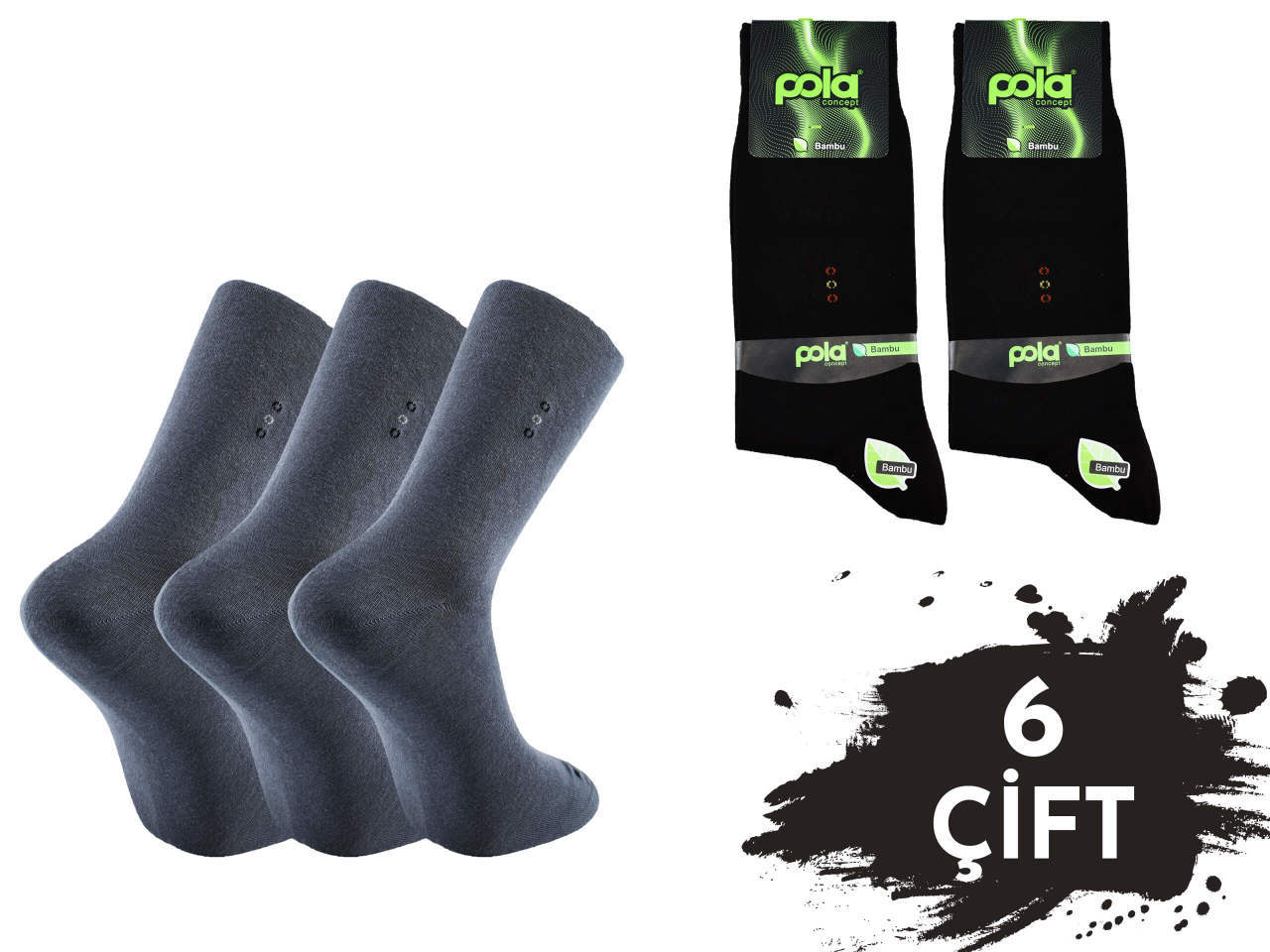Pola 1251 Dört Mevsim Likralı Erkek Bambu Çorap 6'lı