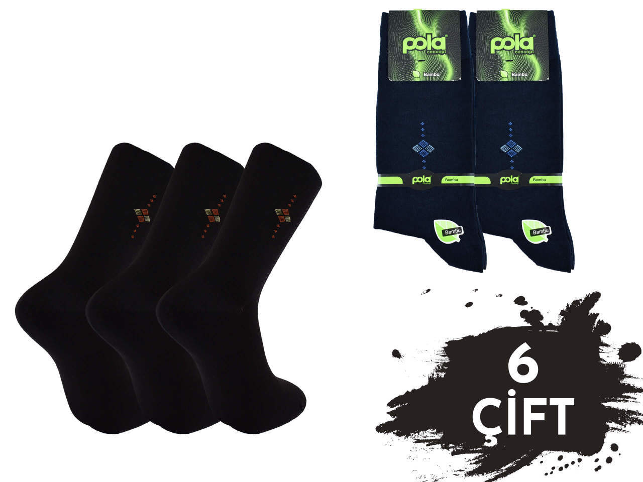 Pola 1252 Dört Mevsim Likralı Erkek Bambu Çorap 6'lı