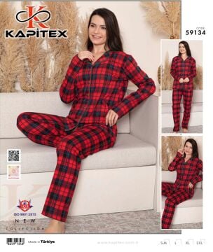 Kapitex 59134 (M-L-XL-XXL) Pamuklu Bayan Uzun Kollu Pijama Takım 4'lü