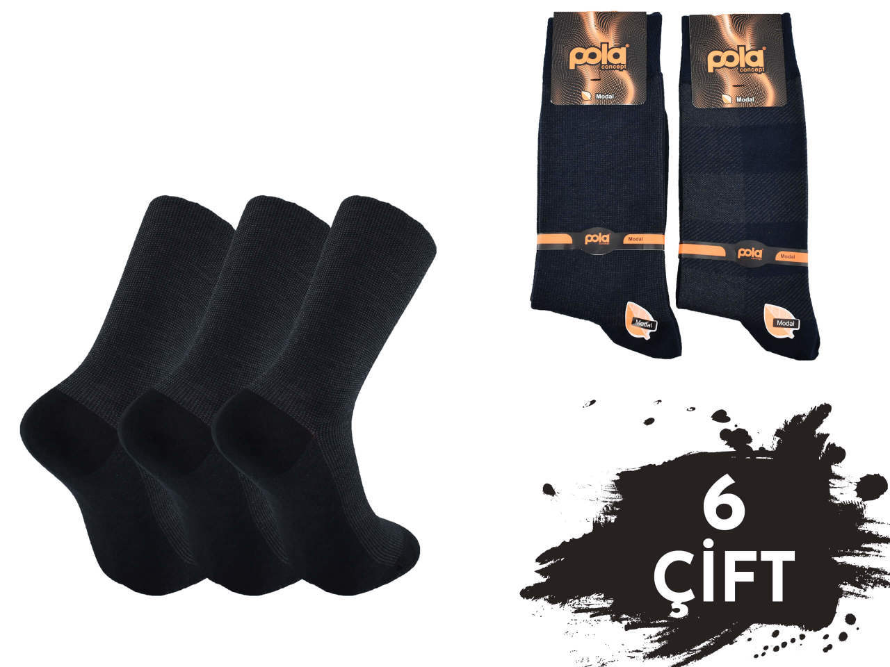 Pola 1249 Dört Mevsim Likralı Erkek Modal Çorap 6'lı