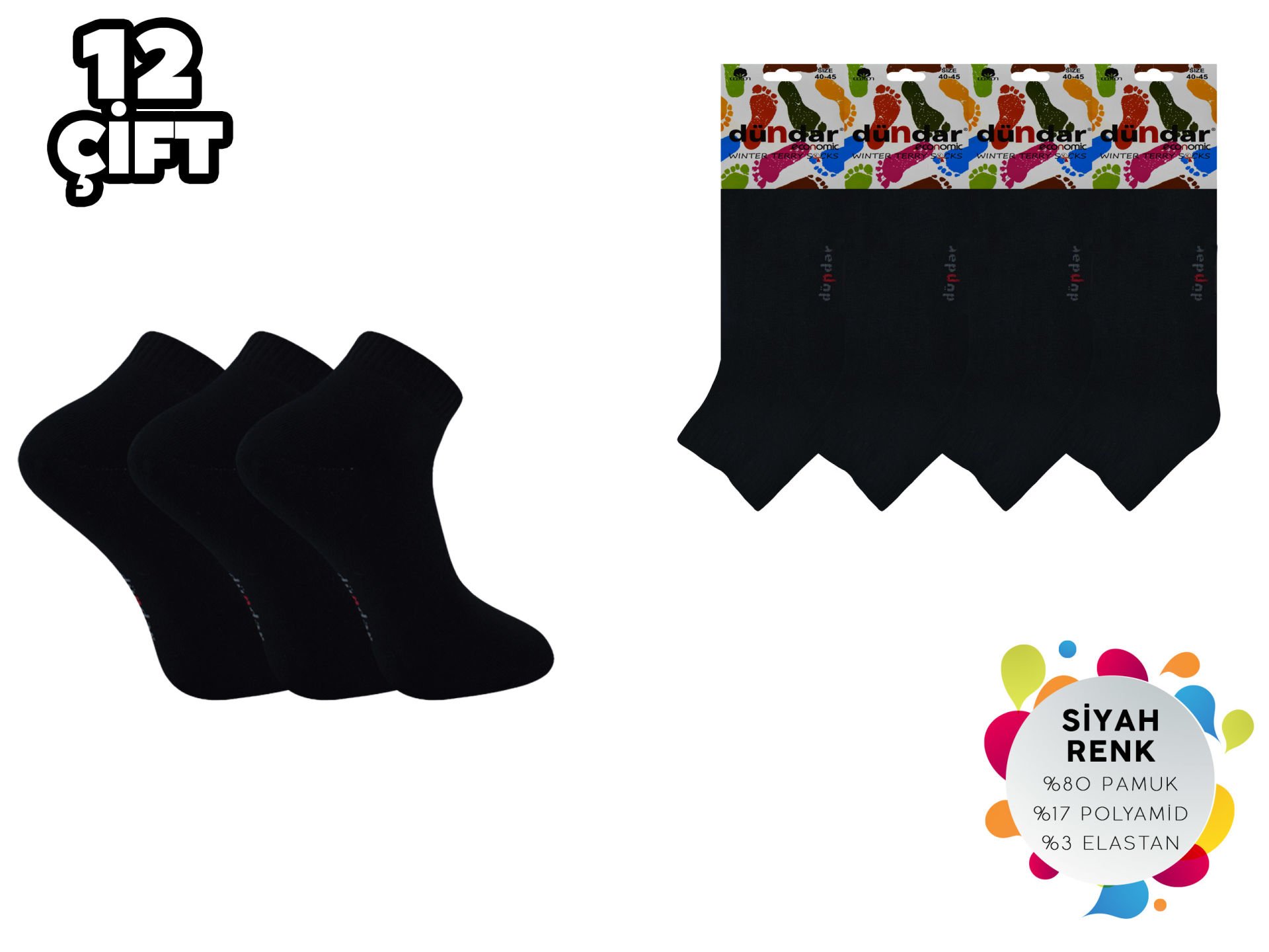 Dündar Dikişsiz Yıkamalı Erkek Havlu Patik 12'li