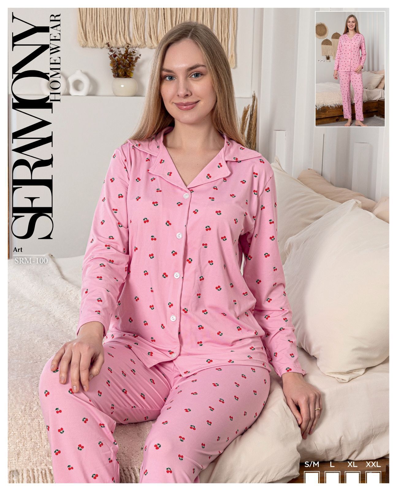 Seramony 100 Soft Milan Uzun Kollu Bayan Düğmeli Pijama Takım 4'lü