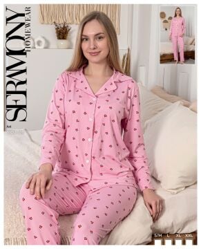 Seramony 100 Soft Milan Uzun Kollu Bayan Düğmeli Pijama Takım 4'lü