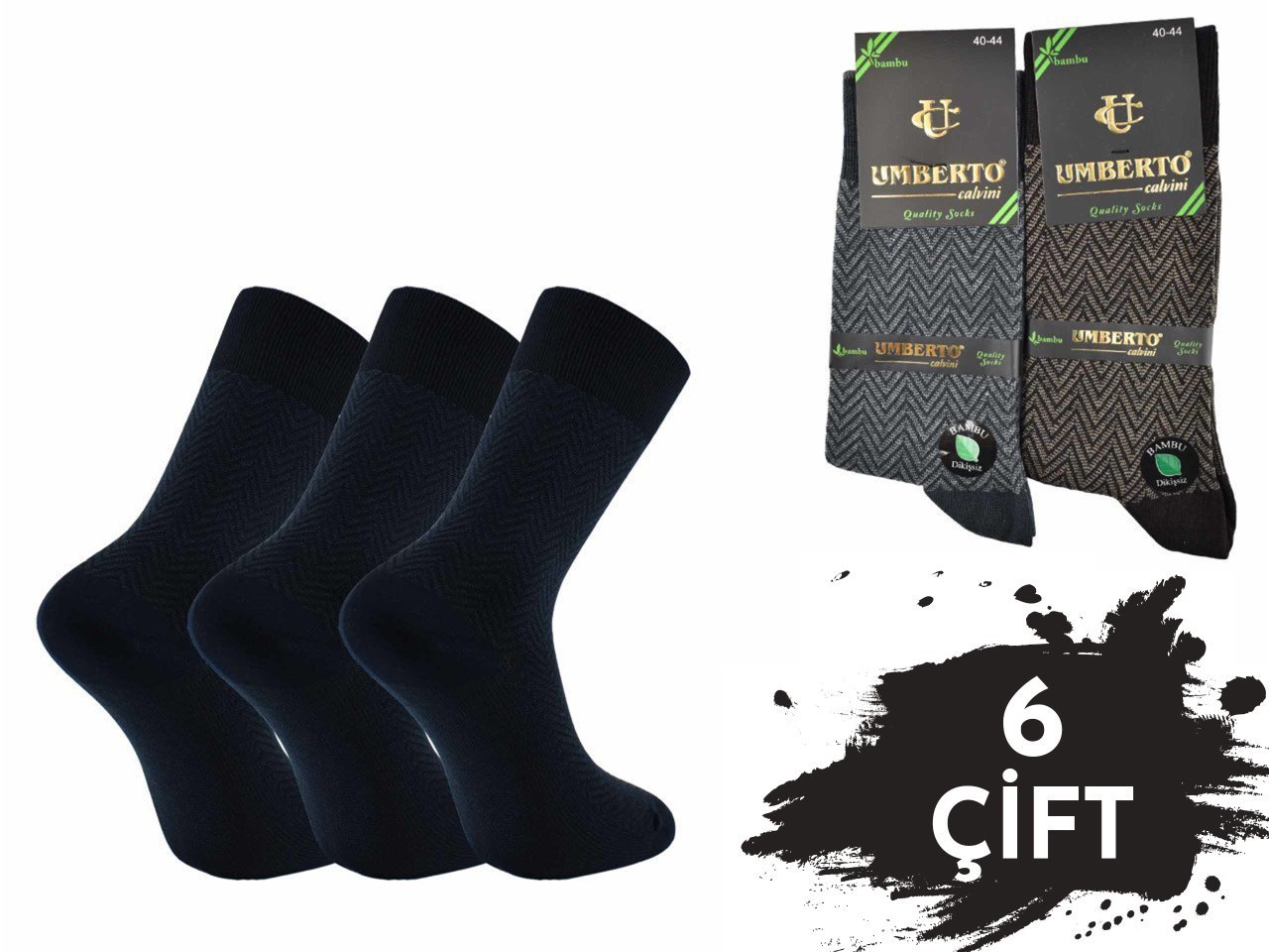 Umberto Dikişsiz Bambu Erkek Likralı Çorap 6'lı