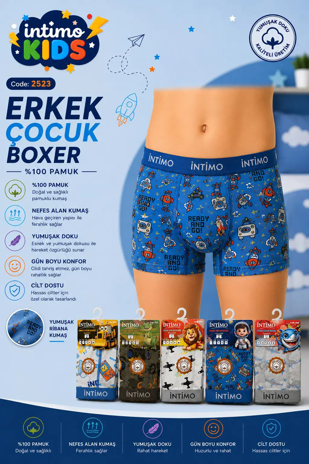 İntimo 2523 Empirme Erkek Çocuk Boxer 6'lı