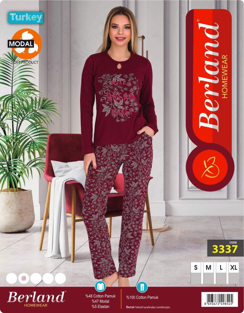 Berland 3337 Modal Uzun Kol Bayan Pijama Takımı