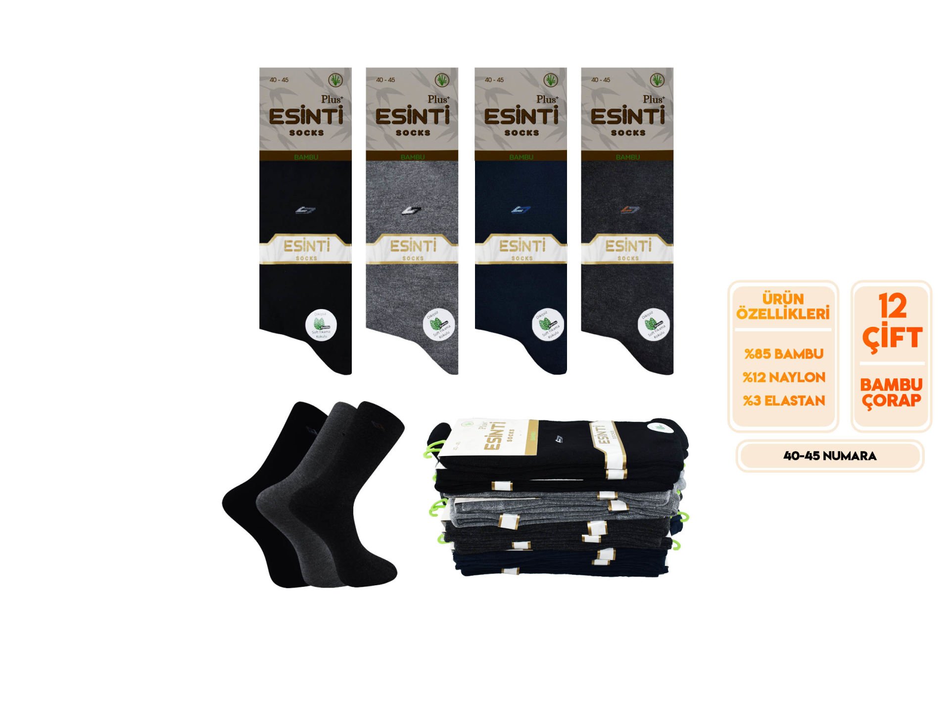 Esinti 25-8 Dikişsiz Kokulu Erkek Bambu Soket 12'li