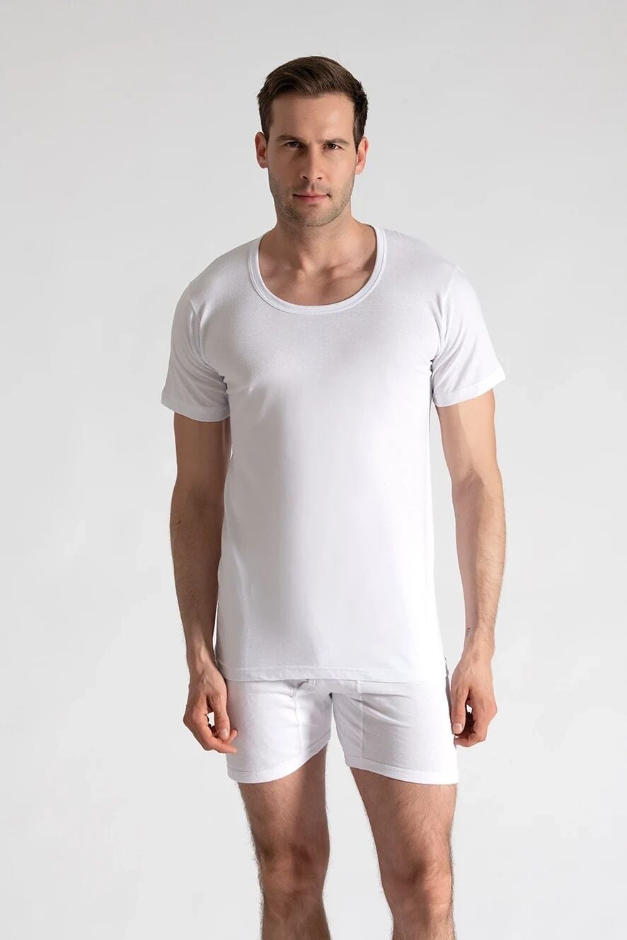 Seher 0002 Beyaz Penye Bisiklet Yaka Erkek Fanila 6'lı