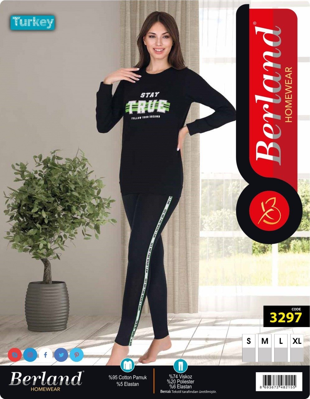 Berland 3297 Bayan İki İplik Uzun Kol Pijama Takımı