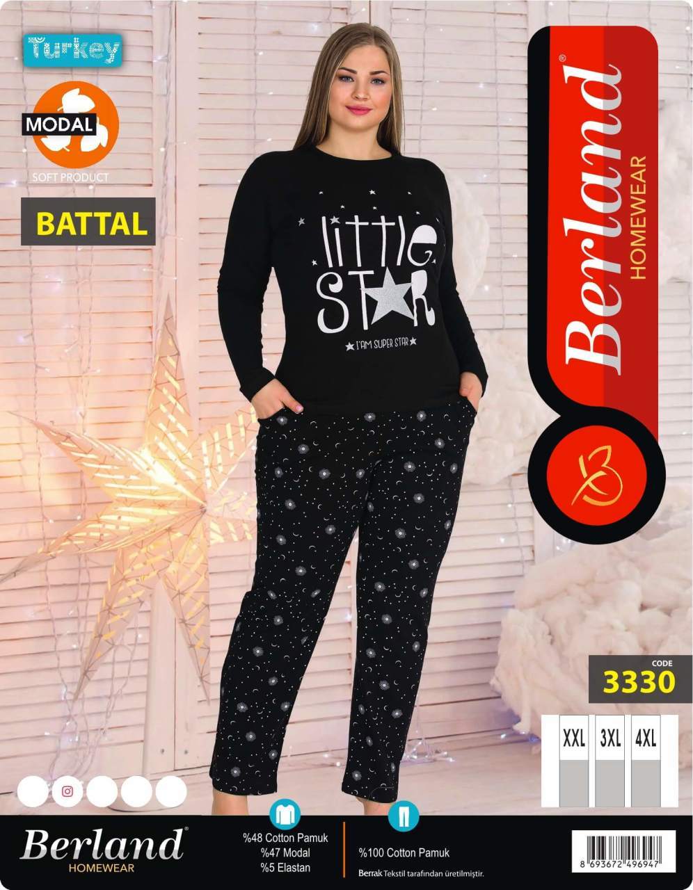 Berland 3330 Modal Uzun Kol Battal Bayan Pijama Takımı