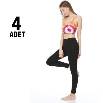 Sahra Ten 010 Çelikli Cepli Bayan Tayt 4'lü