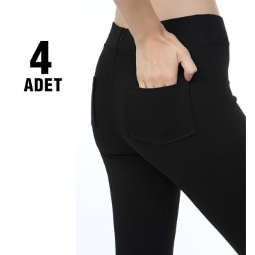 Sahra Ten 010 Çelikli Cepli Bayan Tayt 4'lü