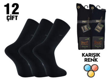 PRO 17652 Dikişsiz Likralı Erkek Bambu Çorap 12'li