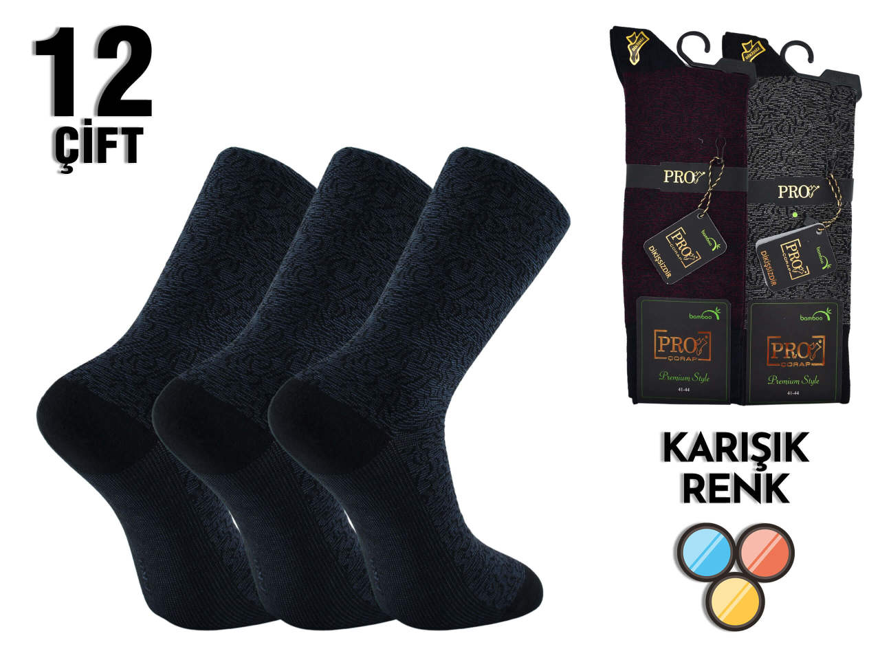 PRO 17655 Dikişsiz Likralı Erkek Bambu Çorap 12'li
