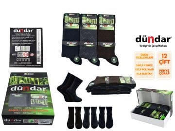 Dündar Dikişsiz Yıkamalı Kokulu Jakarlı Erkek Likralı Bambu Çorap 12'li