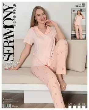 Seramony 178 (S-M-L-XL-XXL) Soft Milan Kısa Kollu Boydan Düğmeli Bayan Pijama Takım 4'lü