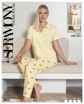 Seramony 202 (S-M-L-XL-XXL) Soft Milan Kısa Kollu Boydan Düğmeli Bayan Pijama Takım 4'lü