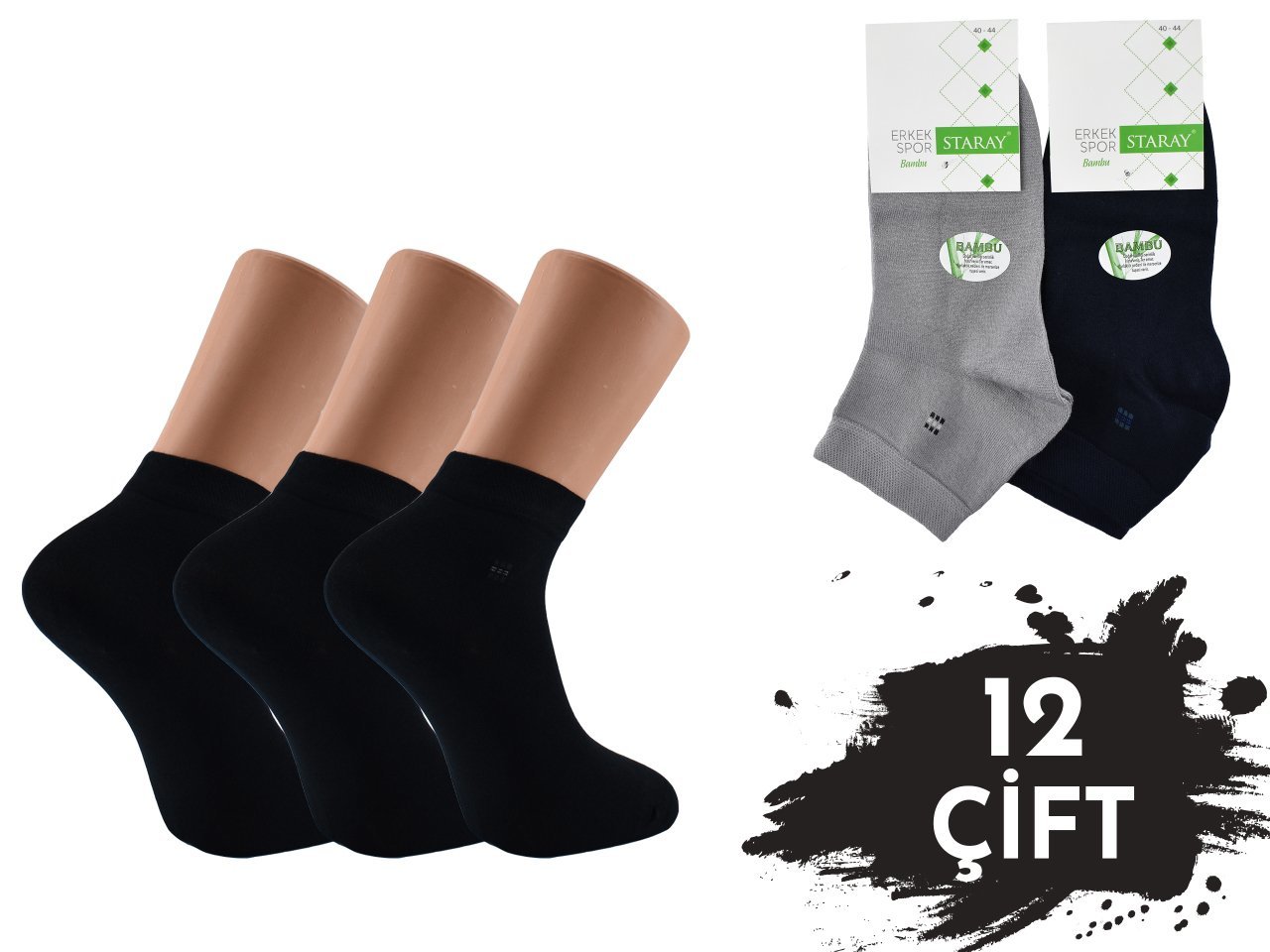 Staray 0548 Dikişsiz Uzun Konçlu Erkek Bambu Patik 12'li